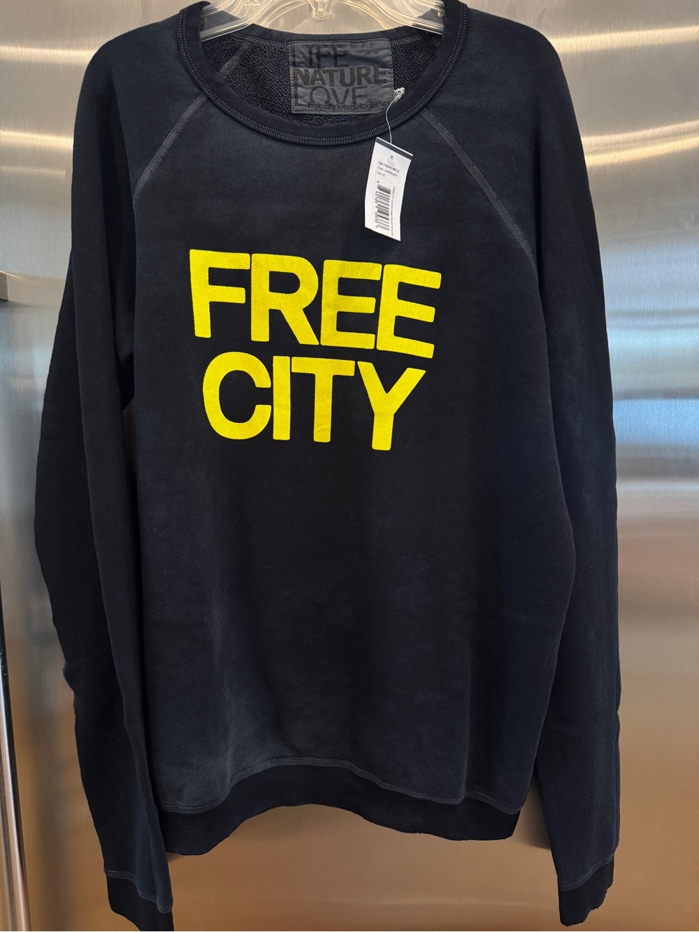 NWT Freecity Unisex Crewneck Sweatshirt- Black / Yellow , brand new